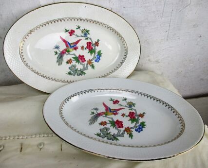 Pair Retro French Oval Plates Platter Serving trays L'amandinoise Paradise Bird