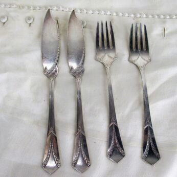 WMF Jugendstil Art Nouveau Albert Mayer Empire 2 Fish cutlery 1905 Silver Plated