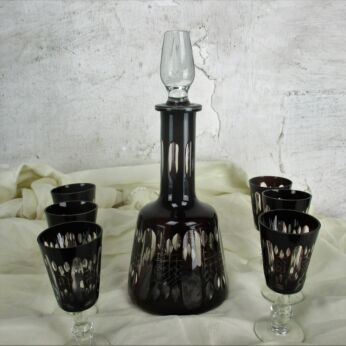 crystal Decanter set with 6 shot glasses Amethyst Bohemian cut to clear gorgeous