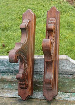 Vintage Hand Carved Wood Curtain Rod Hangers set of two