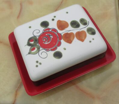 Vintage Schramberg Majolika Butter Dish Flower pattern