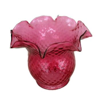 Rare Antique Cranberry Tulip Flower Shape Shade Oil Lamp Hobnail Glass Art Deco