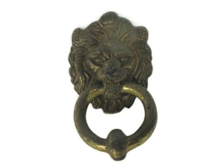 Vintage Small Brass Door Knocker Lions Head Architectural Reclaimed 5.70"