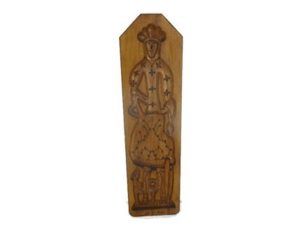 Antique Authentic Ginger cookie Biscuit Speculass hand Carved Wooden Board Mould Figurine Man Signed