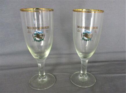 2 Maredsous Benedictine Abbaye Abdijbier Belgian Chalice/Goblet beer Glass Collector Gold rim