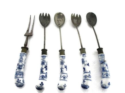 Cutlery Set Blue white Royal Copenhagen Copenhague Blue Fluted set of 5 Antique Extremely rare