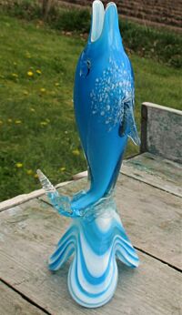 Vintage Italian Murano Cased Art Glass Dolphin Figurine Blue