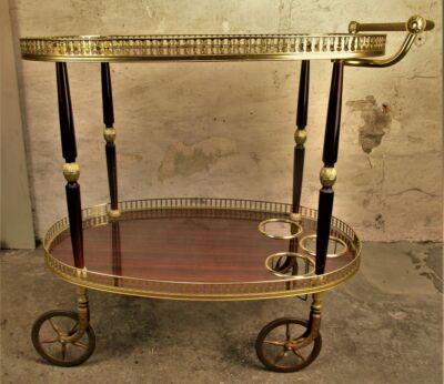 Vintage Oval Bar Cocktail Tea Cart Kitchen Trolley Hollywood Regency Formica