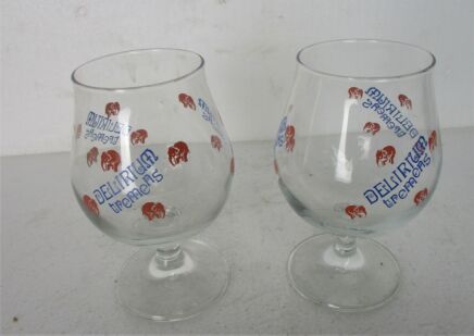 Delirium Tremens Belgian Beer Glasses set of 2 Ale Goblet/Chalice Tulip Glasses