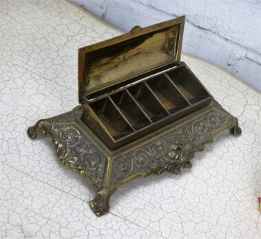 Ornate Brass Bronze Louis XV style stamp Box Holder Antique French