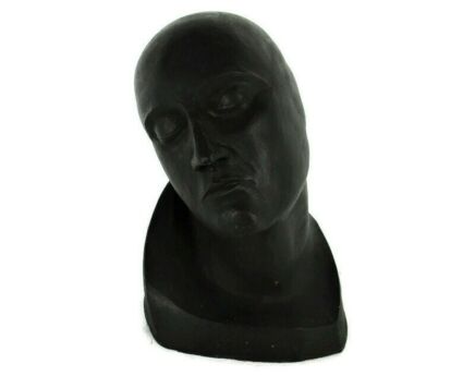 Bust  Death Mask Terra Cotta Black Signed Sculpture Dramatic Piece of art