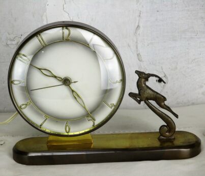 Art Nouveau Deco Jakob Palmtag Mantle Clock Working Electric Collectible Deer