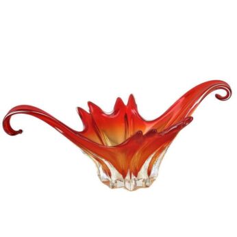 Italian Art Glass Red Orange Bowl Dish Centerpiece Basket era Murano Gorgeous