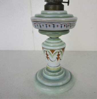 antique Opaline Table oil lamp Burner with Glass Chimney Working Hand Painted