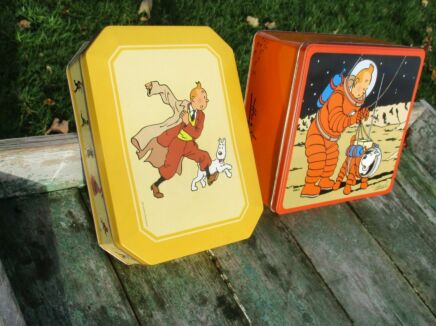 2 Rare Limited Tintin & Snowy Delacre tin Boxes Hergé Collector