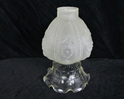 Glass Shade Oil Lamp Floral Design Pressed Glass Hobnail Tulip Flower form Clear Glass