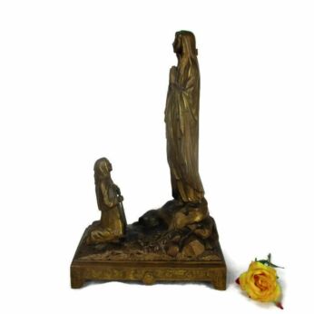 Large Art Nouveau Notre Dame de Lourdes Music Box Virgin Mary St Bernadette