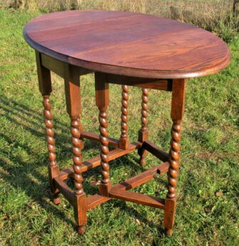 Antique Barley Twist Wood Oval Drop Leaf Gate Table Gorgeous Victorian