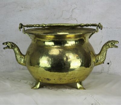 Funky Gothic Hammered Brass Kettle Pot two Decorative spouts Dragons Claw Feet