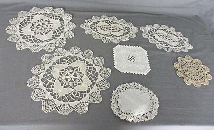 set of 7 Small Doilies  Crochet Vintage Belgium Star Flower Lace Knit