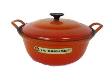 vintage French Le Creuset Authentic Orange Cast Iron Dutch Oven Casserole 28