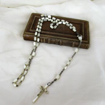 Antique Rosary Bead Mother of Pearl Nun Priest Praying Beads Lovely