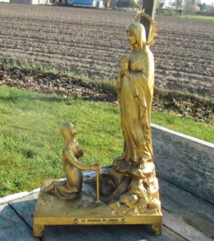 Large Authentic Lourdes Music Box Virgin Mary St Bernadette French Gold colored