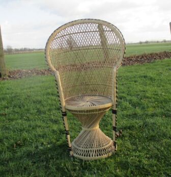 Vintage Authentic Child Peacock Fan Wicker rattan Chair Furniture High Chair 30.71"