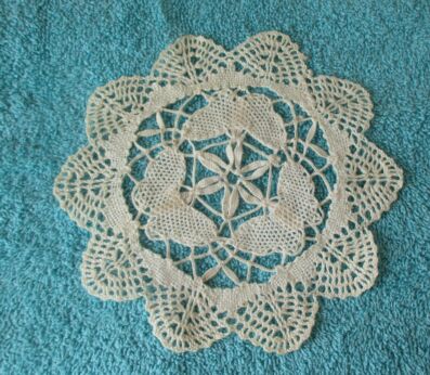 Small Doily Handmade Crochet cream colour Vintage Antique Belgium Star Flower