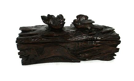 Hand Carved Wood Black Forest Jewelry Trinket Tobacco Box Chest Ornate Birds