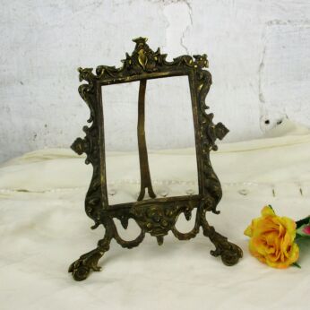 Large Vintage French Standing Brass Embossed Oval picture frame Ornate Rococo