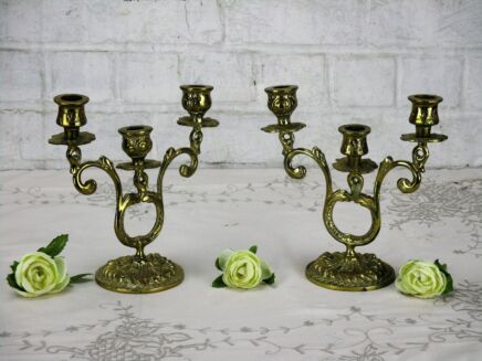 Couple Vintage Antique Double Brass Candle holders Candelabra