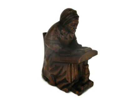 Hand Carved Wooden Statue Woman Bruges Brugge Lace Maker Folk Art Lovely Sculpture