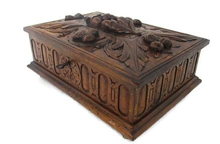 Hand Carved Wooden Trinket  box Ornate Antique Breton Large High Relief Stunning