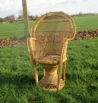 Vintage Authentic Child Peacock Fan Wicker rattan Chair Furniture High Chair 30.91"