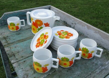 70s Arzberg Chrometics Gulotta Selten Retro breakfast set Flowers Orange 11 pcs