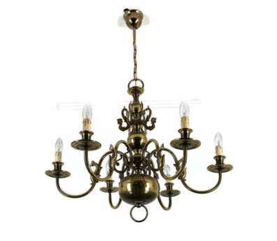 Dutch Flemish Chandelier Brass Vintage  Mermaids Fish  6 lights arms farmhouse style