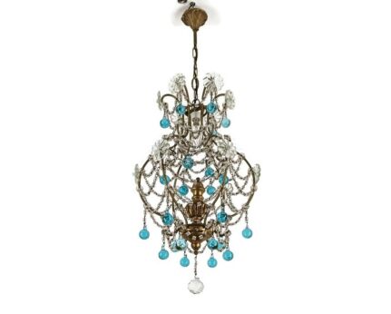 Vintage Florentine wooden Italian Chandelier Crystal Azuro Clear Prisms 1 light 