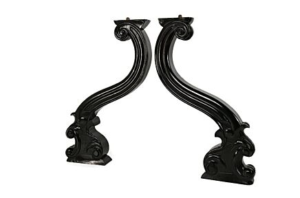 Pair Antique Hand Carved  dark lackered Wood Reclaimed Corbels Architectural Finial Salvaged 