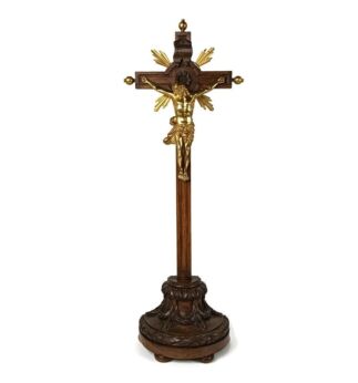 Large Standing Altar Crucifix Antique 19th century Sunburst Guirlandes 