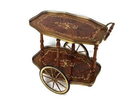 Italian Bar Cocktail Tea Cart Trolley Italian Hollywood Regency Marquetry Inlay vintage