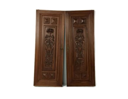 Pair Antique French hand Carved Wood Door Panels  Salvaged  Architectural dragons