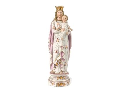 Bisque Porcelain Antique Statue Virgin mary Madonna with Infant child pastel pink antique 