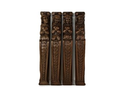 4 pieces Antique French Carved Wood Reclaimed Architectural Trim Pediments Salvaged corbels