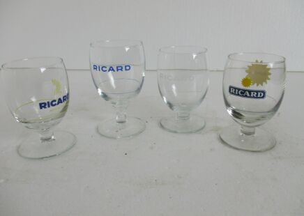 collection of 4 different French Ricard Glasses Pastis Apero France Collector HTF