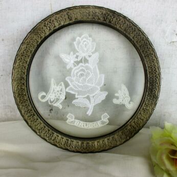 Handmade Belgian Lace Bruges Vintage Antique Belgium Authentic Flowers Framed