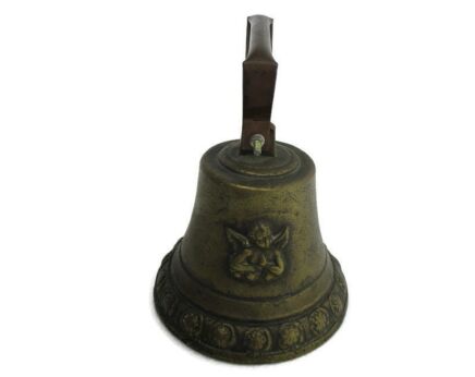 XL Brass Ornate Table Bell Brass Clapper Angels Art Deco Decorative