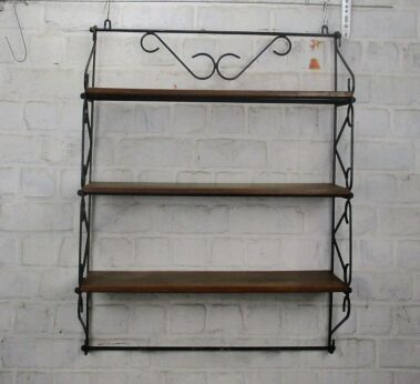 Authentic Teak Wall Book Shelve Rack Shelving Unit 60s Wrought iron 3 shelves