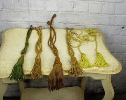 Vintage Antique Authentic set of 6 Curtain Tie backs Tassel Rope Cord Greens