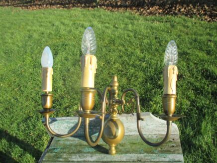 Vintage Beautiful Flemish Brass Three-Arm Wall Sconces Sleeves